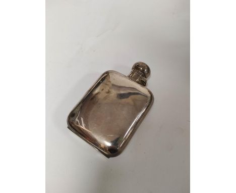 Silver spirits flask of cushion form by Cooper Brothers and Sons. 1919. 120g. 4oz.