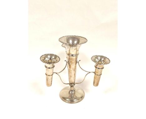 Silver epergne with four vases of trumpet shape with waved edges on plain spreading foot by Fattaini,&nbsp; Birmingham,1920. 