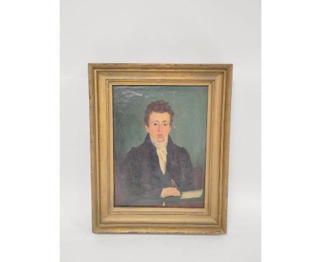 British School 19th Century. Portrait of a Scholar, wearing white jabot. Oil on Canvas. Quarter length, unsigned. 34.5cm x 25