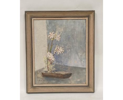 K. H. Bradshaw (Australian). White lilies. Oil on board. Signed with initials and dated (19)65. 33cm x 26cm.Condition report: