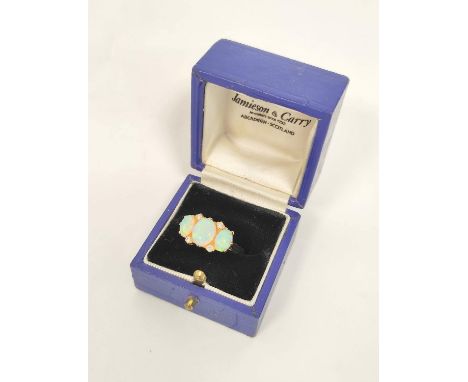 Opal and diamond ring with oval opals approx. 7 and 8mm in 18ct. gold by Cropp & Farr, size 'K1/2'Condition report:Good condi