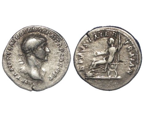 Trajan silver denarius, struck in honour of his deceased father, defied 115 A.D., reverse reads:- DIVVS PATER TRAIAN, Trajan 