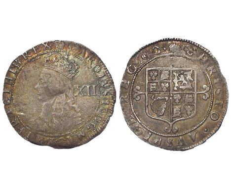 Charles II silver shilling, Third Issue, with inner circles and mark of value, mm. crown, Spink 3322, with two old tickets, E