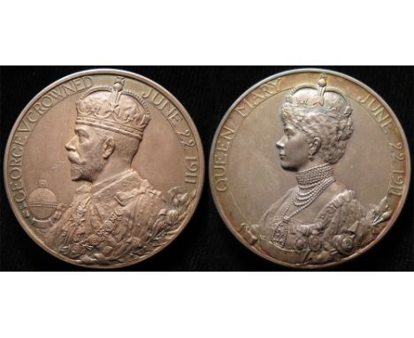 British Commemorative Medallion, silver d.51mm: Coronation of George V & Queen Mary 1911, official Royal Mint large silver is