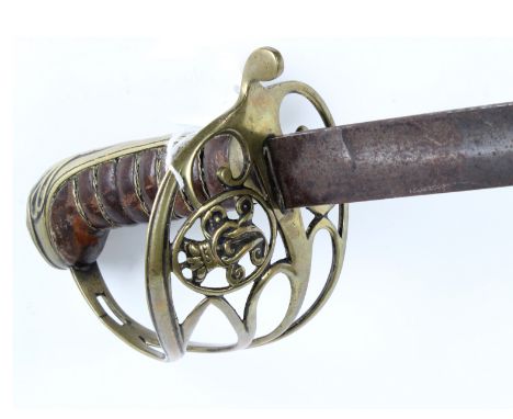 Sword: An 1845/54 Victorian Infantry Officers Sword. Brass hilt with 'VR' Cypher blade, SE & Fullered 30" (light rusting) Wir