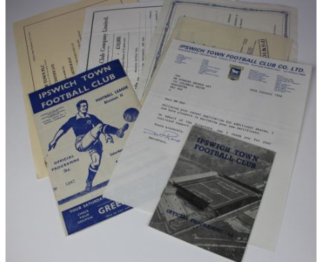 Ipswich Town Share Certificates for 1936 x2, 1994, 2003, and programmes 31/8/1958 Ipswich v Rotherham, and v Arsenal Res 6/9/