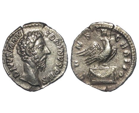 Divus Marcus Aurelius silver denarius, struck by Commodus in honour of his father, Rome Mint 180 A.D., reverse:- legend CONSE