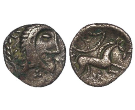 Celtic silver unit of the Iceni, this type being attributed to Queen Boudicca by some numismatists, Spink 434, Celtic head, r