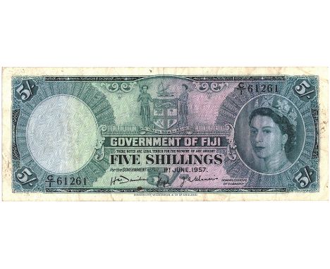 Fiji Five Shillings P51a (1/6/1957) VF with a few light brown marks on the back