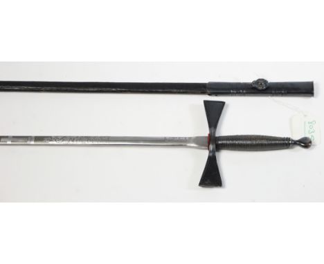 Sword: A good Masonic Knights Templar dress sword by Spencer & Co London. Plain Maltese Cross X Guard of blackened brass. Etc