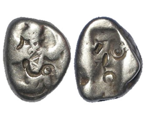 Ancient Persian silver siglos, c.500 B.C., the Great King kneeling right, shooting bow and arrow / Incuse oblong punch, the p