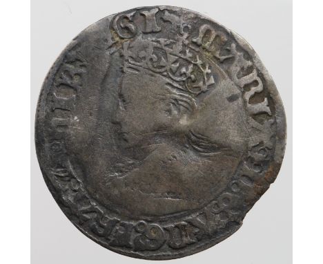 Mary silver groat, reverse reads:- VERITAS etc., Spink 2492, crinkled but this has saved the portrait, extreme edge loss at o