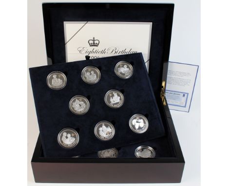 Queen Elizabeth II 80th Birthday, the 17 coin set all Crown size and in Silver 2006 from a variety of different Commonwealth 