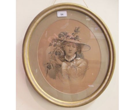Francis Miles - 'The Gardeners Daughter' a head and shoulders portrait tinted print&nbsp; 12" x 10" oval&nbsp; framed 