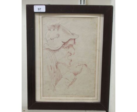 A 19thC portrait study 'A Ballard Singer'&nbsp; pen &amp; ink&nbsp; bears a monogram&nbsp; 11" x 7"&nbsp; framed&nbsp; 