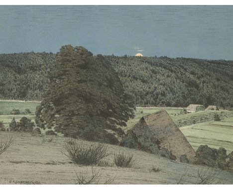 GUSTAV KAMPMANN   Boppard 1859 - 1917 Bad Godesberg: Aufgehender Mond. Farblithographie 1907. Brandenburger 1497. - Mit dem N
