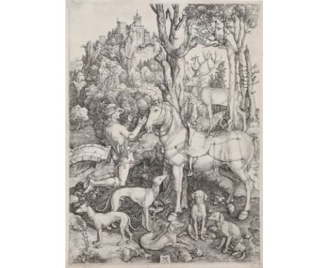 ALBRECHT DÜRER   1471 - Nürnberg - 1528: Der heilige Eustachius. Kupferstich um 1501. Bartsch 57. Meder 60, k. Schoch/Mende/S