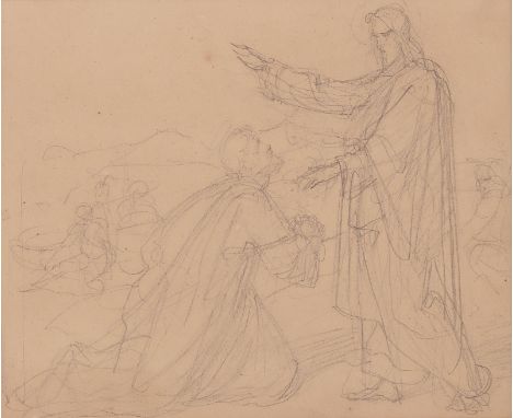 FRIEDRICH OVERBECK   Lübeck 1789 - 1869 Rom: Petri Kniefall vor Christus. Bleistiftzeichnung um 1840. B. Heise, Friedrich Ove