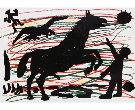 A. R. PENCK, eigentl. RALF WINKLER   Dresden 1939 - 2017 Zürich: Edition Staeck Art Cologne 12-18.11 - Rossbändiger (Schwarze