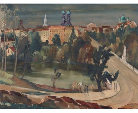GERT FRÖBE   Oberplanitz bei Zwickau 1913 - 1988 München: München: Blick auf die Isar mit den Türmen der Frauenkirche im Hint