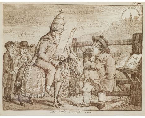 Thomas Rowlandson (British 1756-1827): 'John Bull's Turnpike Gate', engraving pub. for 'London and Paris', Germany c.1798-181