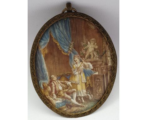 Continental School (19th century): Couple and Dog in an Interior, portrait miniature signed Beudoin? 7cm x 5.5cmClick here to