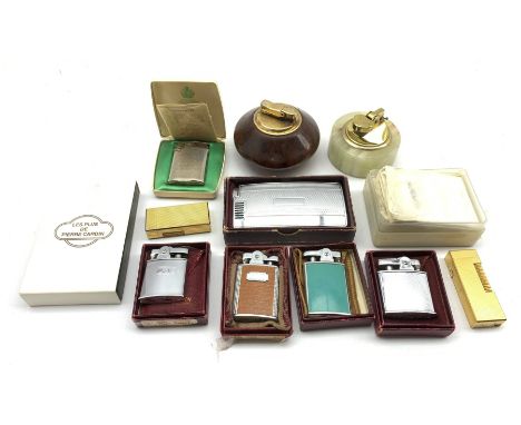 Dunhill lighter, Marked US.RE 24163 Patented, gold plated engine turned case, a similar Diplomat lighter, five Ronson lighter