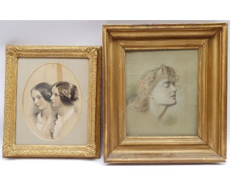 English School (19th century): Classical Maiden, pencil and crayon signed with initials, together with a 19th century portrai