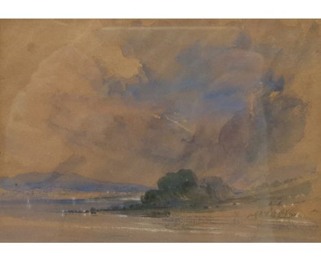 Attrib. James Holland (British 1799-1870): Trees on the Lakeside, watercolour sketch unsigned, attributed on label verso 12cm