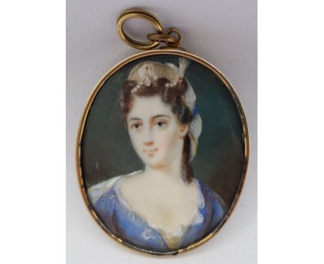 English School (19th century): Lady with a Pearl Headdress, portrait miniature unsigned 5cm x 4cmClick here to view further i