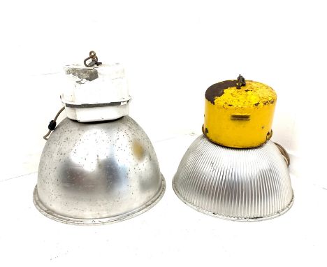 Industrial pendant light fitting with aluminium shade D50cm and another D46cmClick here to view further images, condition rep