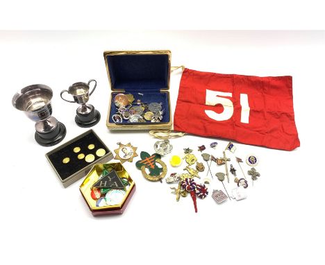 Part set of six gilt metal buttons by Firmin &amp; Sons with lion and shell crest, boxed, collection of various enamel and ot