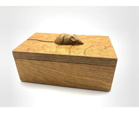 Thompson of Kilburn 'Mouseman' adzed oak rectangular trinket box and cover with carved mouse signature W19cmClick here to vie