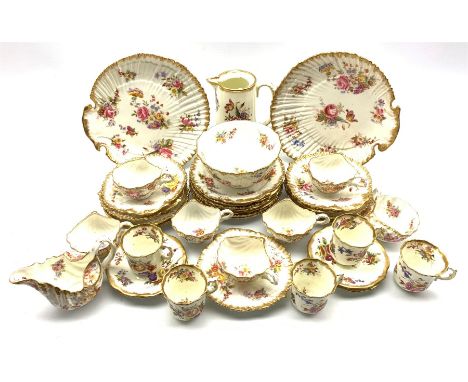 Hammersley 'Dresden Sprays' pattern tea set of moulded shell design comprising seven cups, nine saucers, seven plates, two br