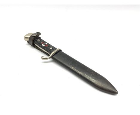 German Third Reich Hitler Youth knife, the 13.5cm blade stamped 'RZM M7/11 1941', nickel plated hilt and black plastic grip i