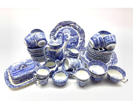 Quantity of Spode's Italian pattern blue and white tea and coffee ware including seven coffee cups, six saucers, coffee pot, 