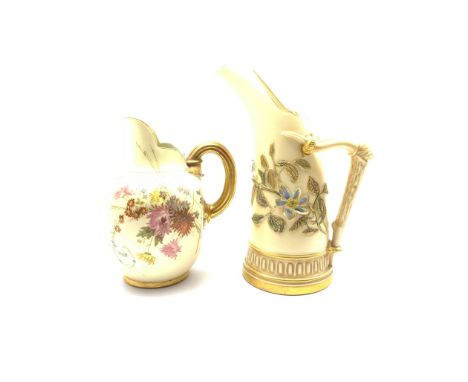 Royal Worcester blush ivory tusk ewer no. 1116 H21cm together with a another Royal Worcester blue ivory jug no. 1094 (2)Click