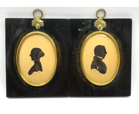 R Kipps - Pair of 19th century silhouette profile portraits of a lady and gentleman with gilt highlights each signed and date