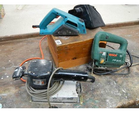 A Black &amp; Decker power planer, a Black &amp; Decker orbital sander and a Bosch jigsaw all in working order. ****Condition