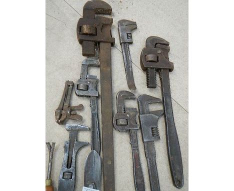 A good selection of Stilsons (some Record) and other tools.