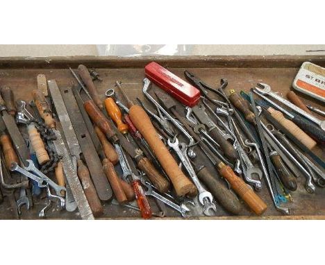 A good selection of engineering tools including files, spanners, Britool, Gordon, Bedford etc.,