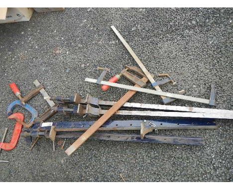 A good lot of G clamps, sash clamps etc.,