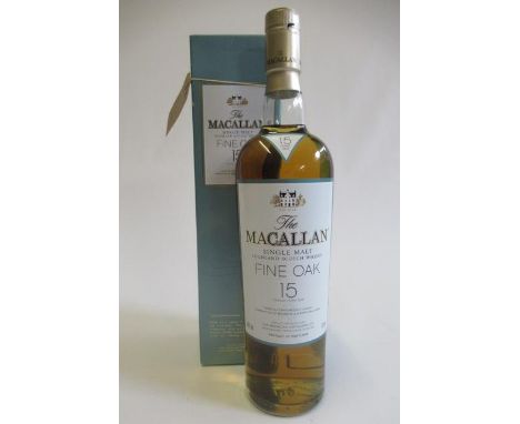 One bottle The Macallan 15yr old, Fine Oak single malt highland scotch whisky, boxedCondition good