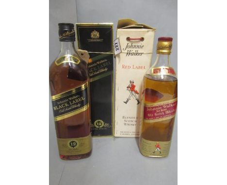 Two boxed bottles of Johnnie Walker Old Scotch Whisky, comprising 1 vintage Red Label and 1 12yr old Black LabelCondition goo