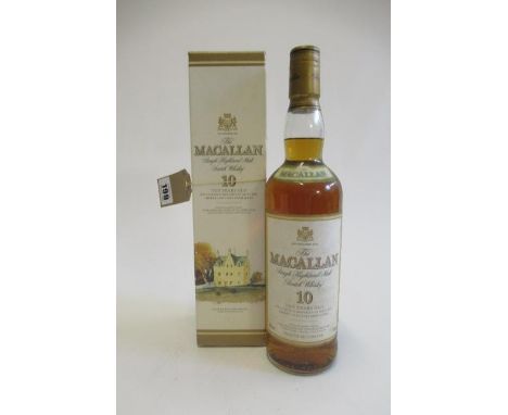 One bottle The Macallan 10yr old single highland malt scotch whisky, boxedCondition - Good, some age to labels and box