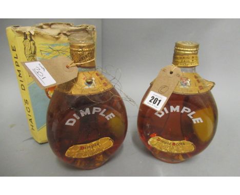 Two bottles Dimple old blended scotch whisky, with sprung cap lids, one in partial original boxCondition generally good