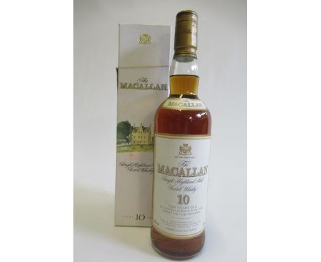 One bottle The Macallan 10yr old single highland malt scotch whisky, boxedCondition good