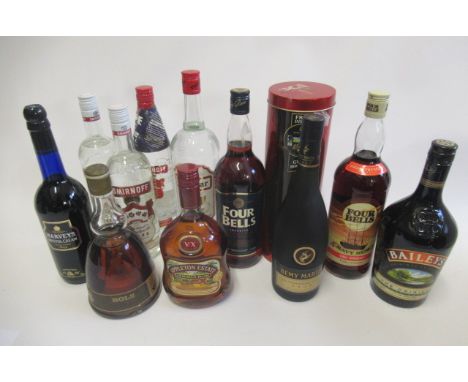 11 bottles of mixed spirits & liqueurs, comprising 3 bottles Smirnoff vodka, 1litre Vladivar vodka, 1 Remy Martin VSOP cognac