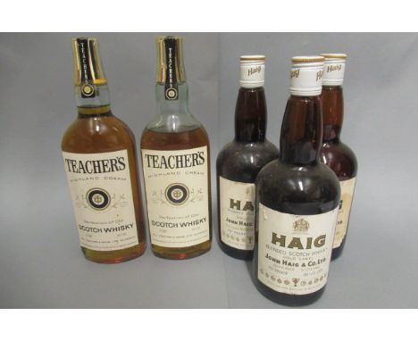 Three bottles Haig Gold Label, together with two bottles of Teacher's Highland Cream scotch whisky (5)Condition good