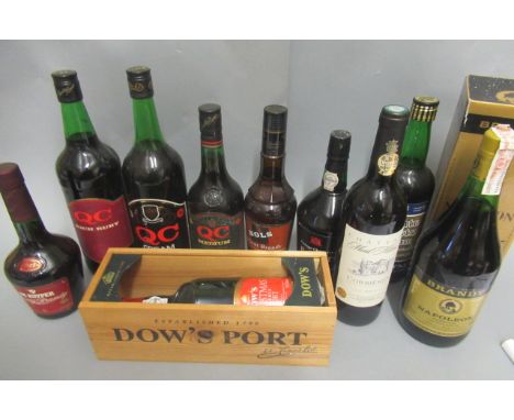 10 bottles of mixed alcohol, including 1 litre boxed Napoleon Brandy, 1 Dow's Christmas reserve port, 1 QC Medium Sherry, 1 V